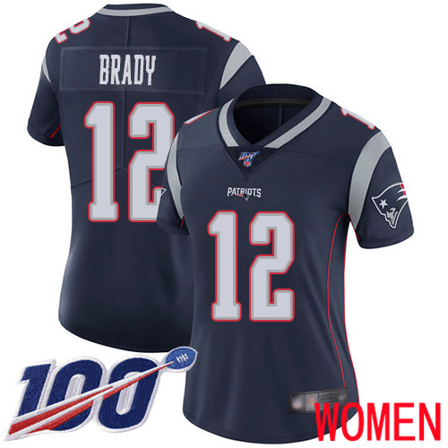 New England Patriots Football 12 Vapor Untouchable 100th Season Limited Navy Blue Women Tom Brady Home NFL Jersey
